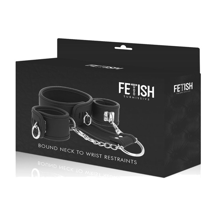 FETISH SUBMISSIVE Vegan leather cuffs and collar set with