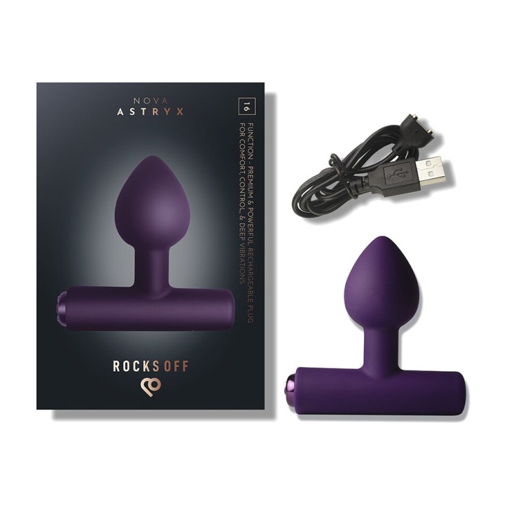 ROCKS-OFF Plug anal vibrador recargable de 16 funcions
