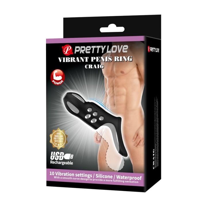 PRETTY LOVE Anillo vibrador recargable para el pene CRAIG