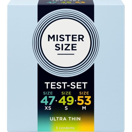 pack de muestra de 3 preservativos ultrafinos de tallas distintas test-set