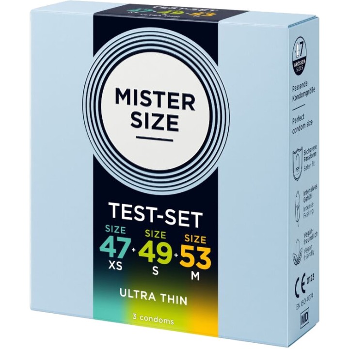 MISTER SIZE Sample pack of 3 ultra-thin condoms in different