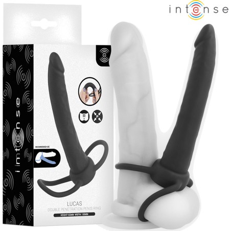 silikon-doppelpenetrationsgeschirr mit penis- und hodenring lucas 13,5 cm