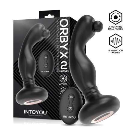 masseur prostatique avec boule rotative, vibration et télécommande orbyx