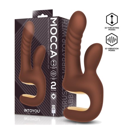 vibromasseur rabbit avec fonction de va-et-vient et poignée ergonomique mocca