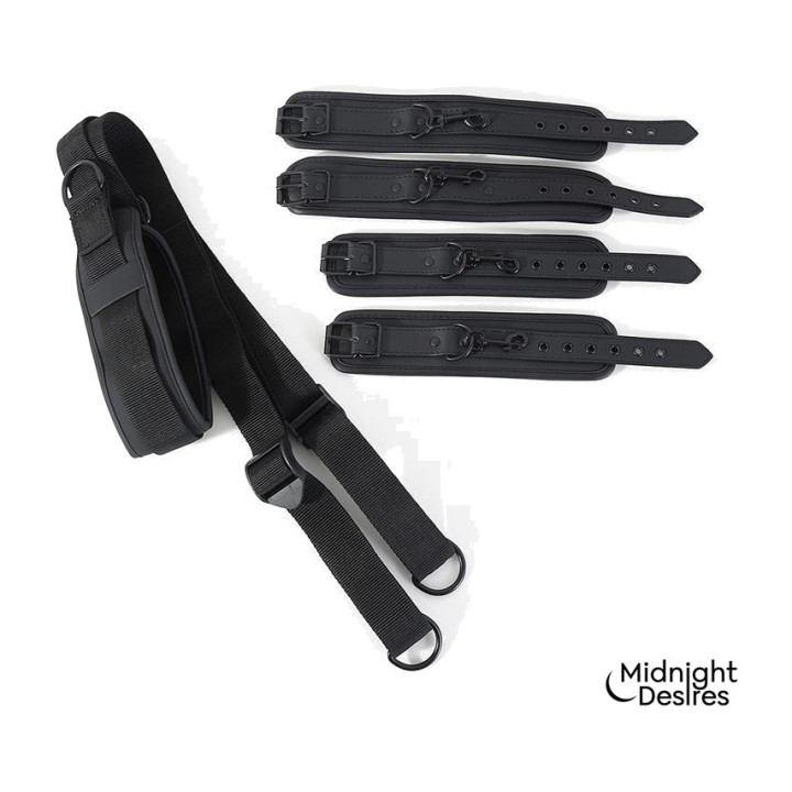 MIDNIGHT DESIRES Ankle and wrist restraint set with neck
