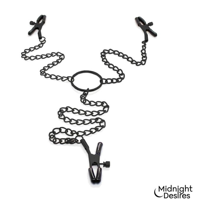 MIDNIGHT DESIRES Pinzas con cadena para pezones y clítoris