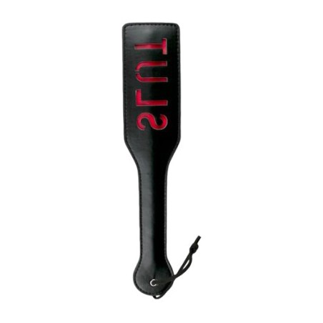 leather spanking paddle with inscription slut