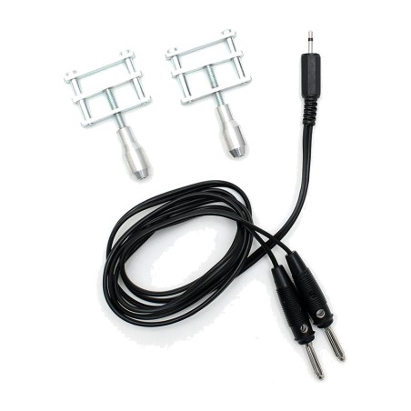 pack of 2 electroshock screw clamps with banana plug cable