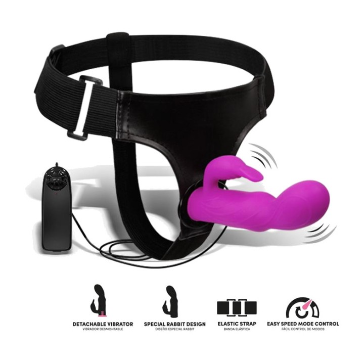 LATETOBED Harness with bunny vibrator dildo and remote