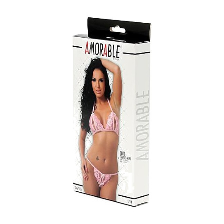 AMORABLE Open bra and thong set with floral details R1794