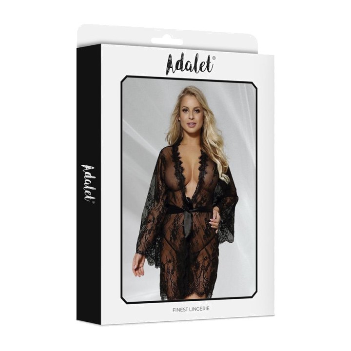 ADALET LINGERIE Halbtransparenter Spitzenmorgenmantel mit