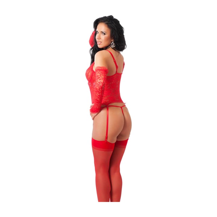 AMORABLE Ensemble 4 pièces avec corset à nœud, string, gants