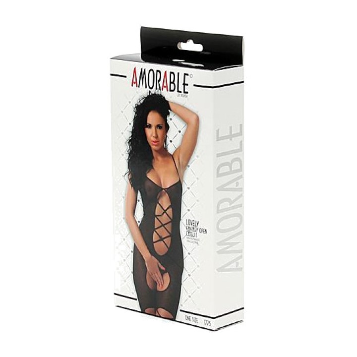 AMORABLE Bodystocking s výřezy na hrudi a nohou R1775