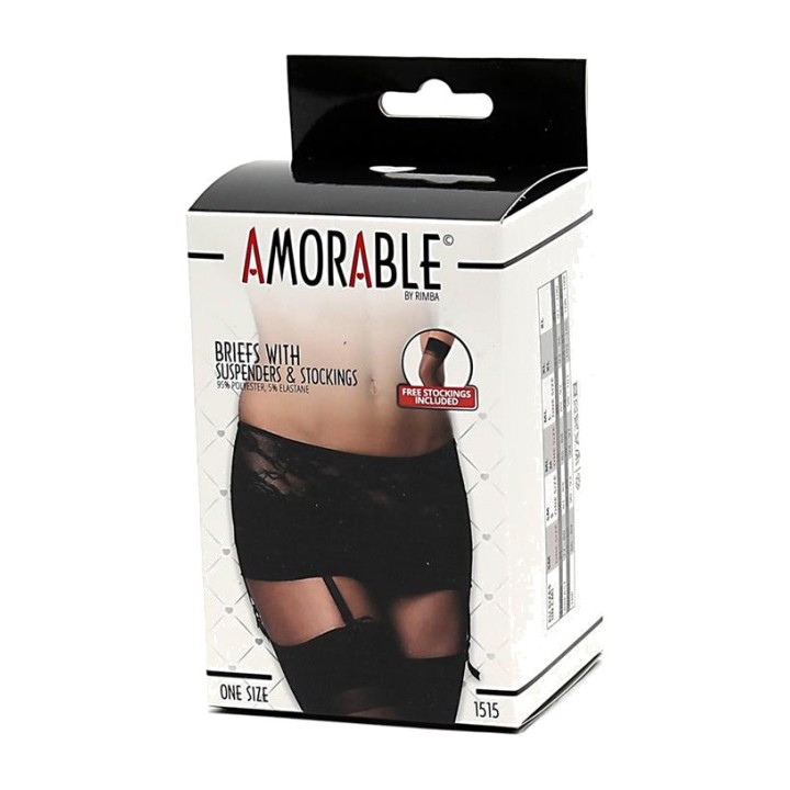 AMORABLE Spitzenslip mit Strumpfhalter und Strümpfen R1515