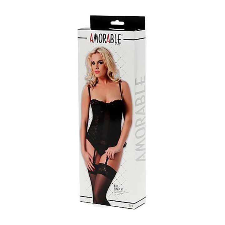 AMORABLE Corsetto con reggicalze, perizoma e calze
