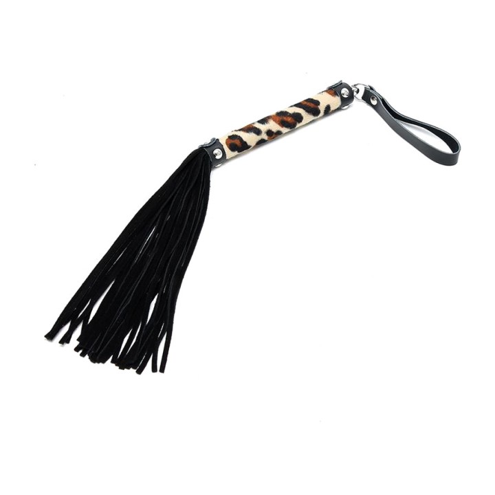 BONDAGE PLAY Fouet en cuir avec manche décoré 35 CM R7936VAR