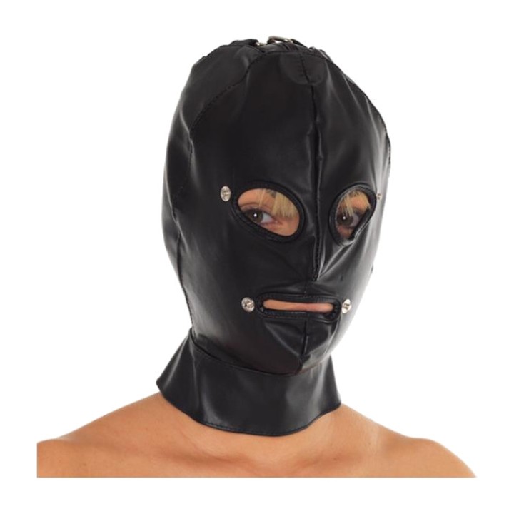 BONDAGE PLAY Masque en cuir avec fermeture éclair et bandeau