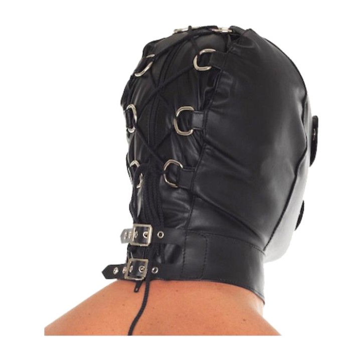 BONDAGE PLAY Máscara de couro com fecho de correr e venda
