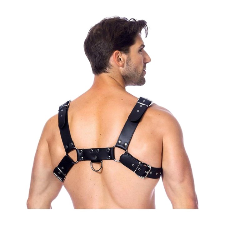 BONDAGE PLAY Koženy hrudný postroj s krúžkom R7345