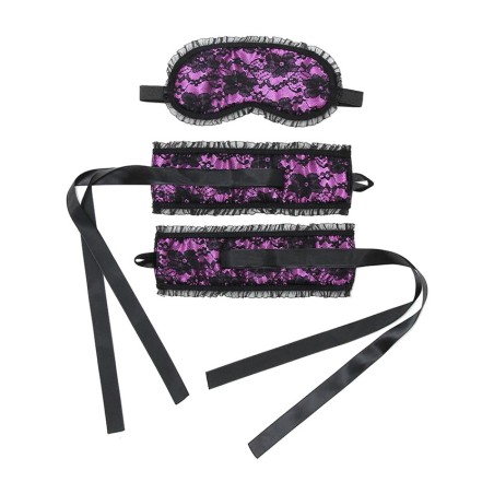 set met boeien och blinddoek met strikken burlesque
