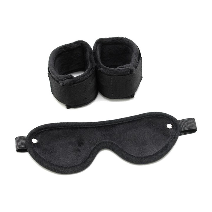BONDAGE PLAY Set de cătușe și mască de ochi din nailon cu
