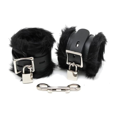 cavigliere in pelle foderate in pelliccia con lucchetti 7 cm