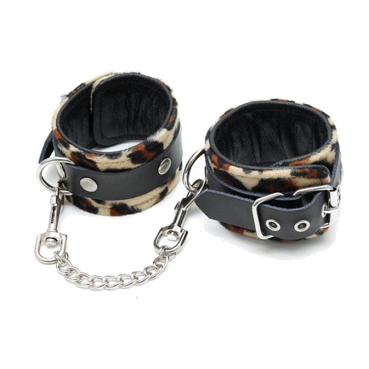 BONDAGE PLAY Kožená a semišová pouta s řetízkem 5.5 CM