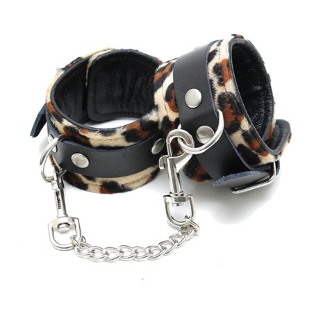manette per caviglie in pelle e camoscio con catena 5.5 cm