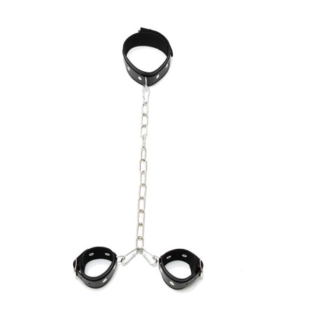 leren halsband met handboeien en ketting
