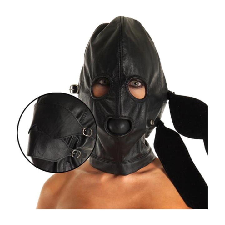 BONDAGE PLAY Leather mask with removable blindfold and gag
