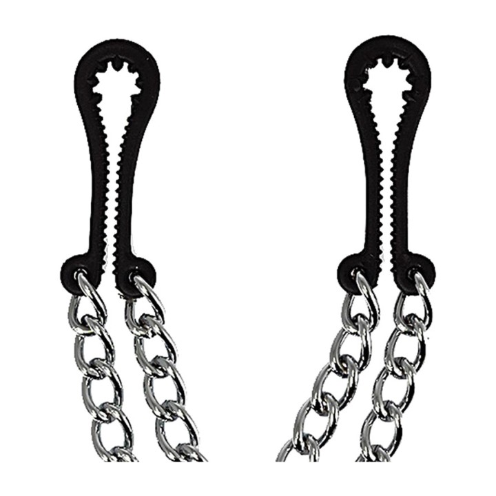 BONDAGE PLAY Metal nipple clamps with double chain R7701