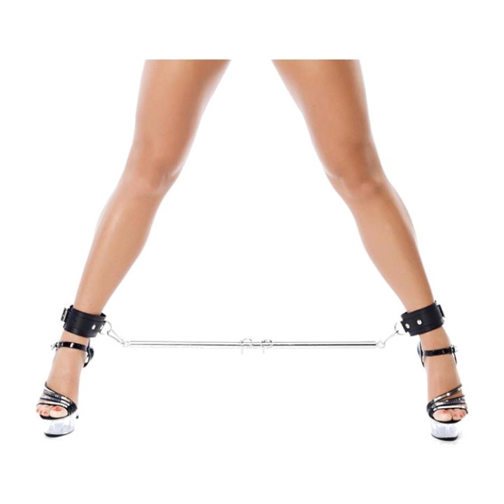 BONDAGE PLAY Barra separadora para pies con puños de cuero 55-85-CM R7639