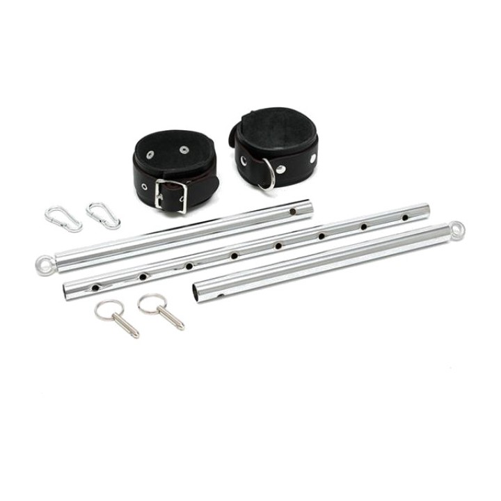 BONDAGE PLAY Barra separadora para pies con puños de cuero 55-85-CM R7639