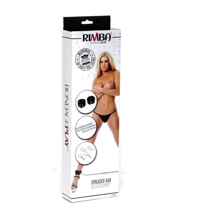 BONDAGE PLAY Barra separadora para pies con puños de cuero 55-85-CM R7639