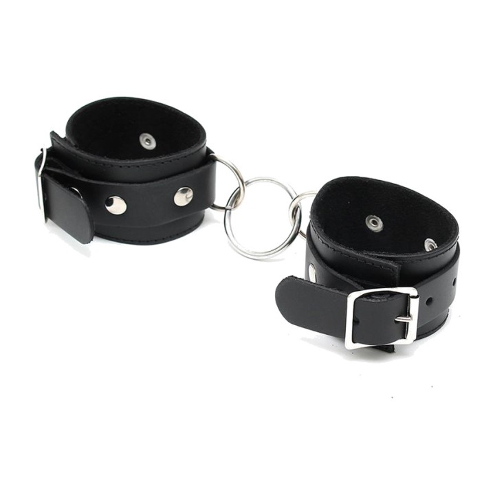 BONDAGE PLAY Læderhåndjern med midterring R7614