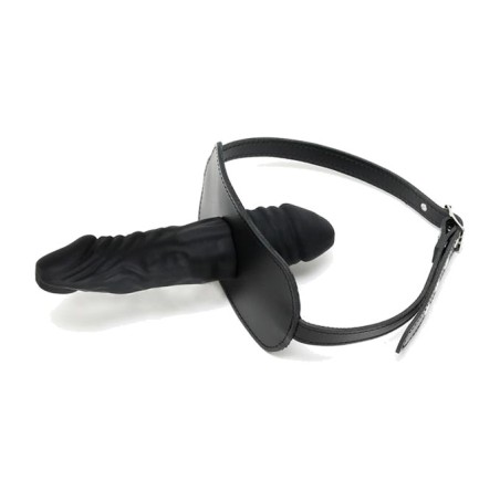 căluș din piele cu penis din latex interior și exterior
