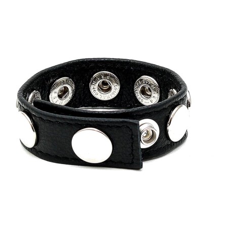 anneau pénien large en cuir avec rivets et boutons