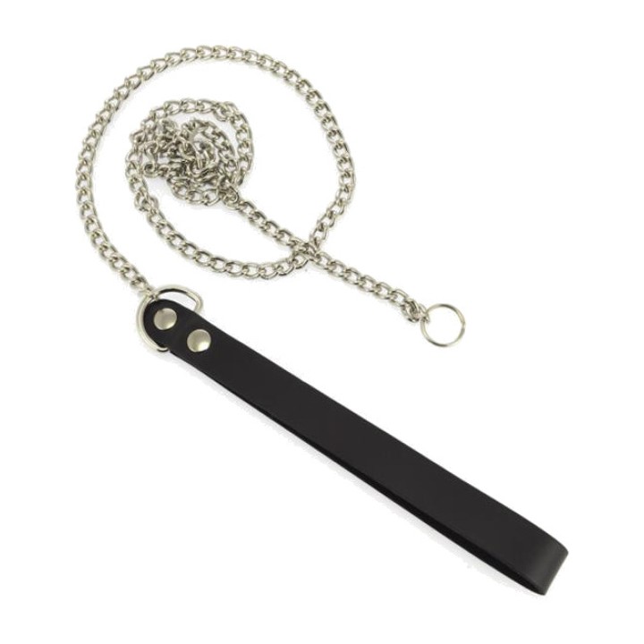 BONDAGE PLAY Kovinski povodec z usnjenim ročajem 90 CM R7558