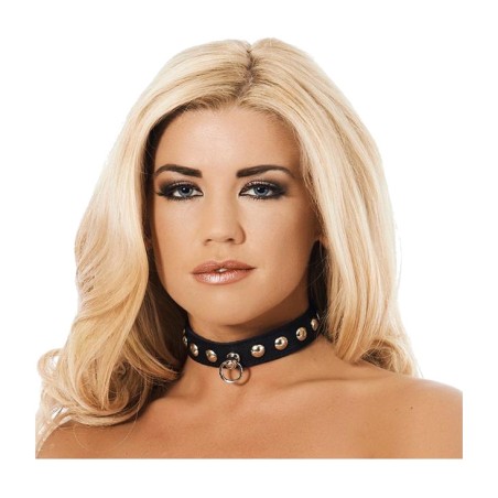 leren halsband met studs en ring 2.5 cm