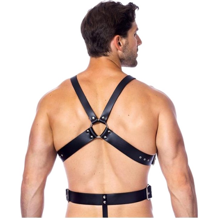 BONDAGE PLAY Arnês de corpo inteiro em couro com cinto e