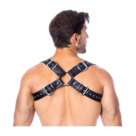 leather cross-chest harness with 4 buckles
