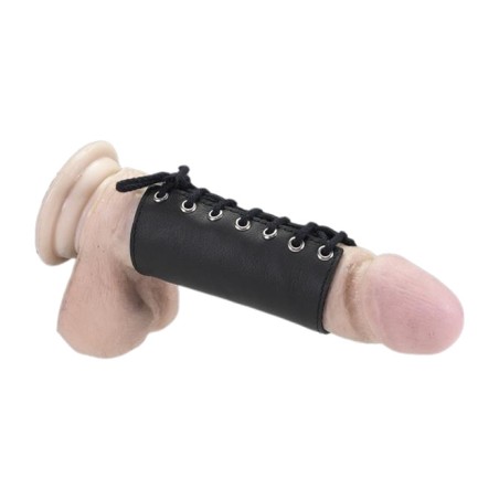 anneau pénien large en cuir avec lacets
