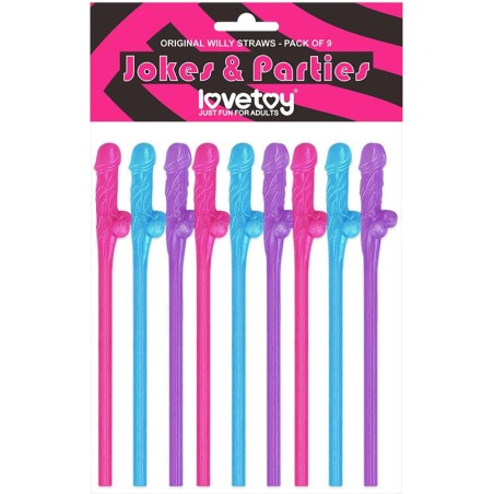 pack of 9 penis-shaped straws 18.5 cm