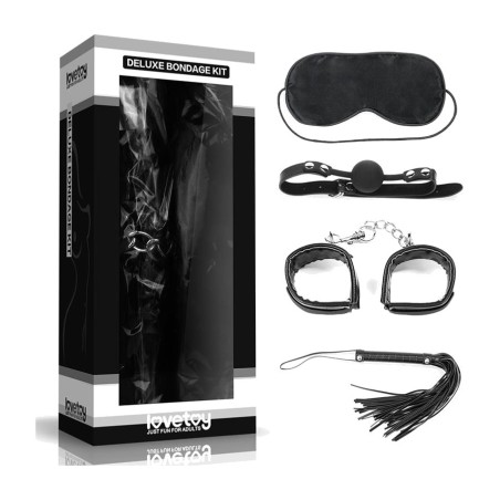 bondage kit with blindfold, flogger, handcuffs and gag deluxe