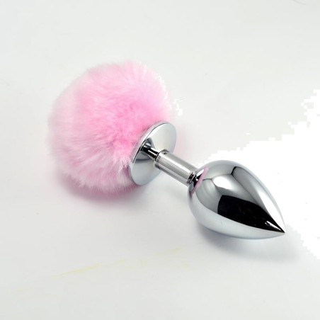 metal anal plug with pom-pom