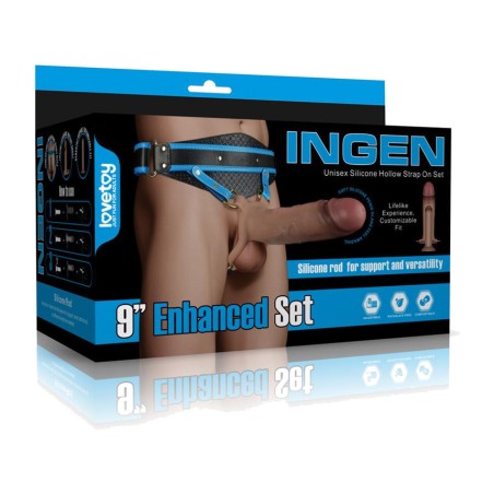 adjustable strap-on harness with hollow dildo and silicone accessory ingen-enhanced 9"