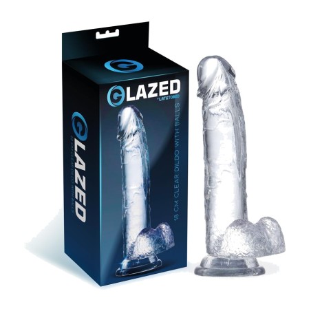 realistisk dildo med testiklar av kristalliknande material 18 cm