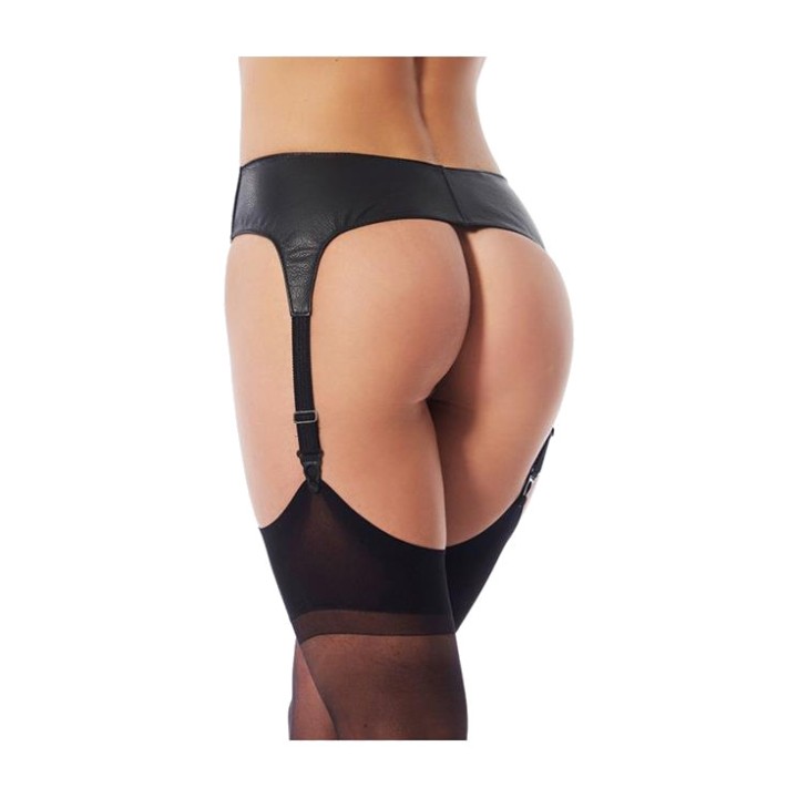BONDAGE PLAY Cinto de ligas em couro com laço frontal