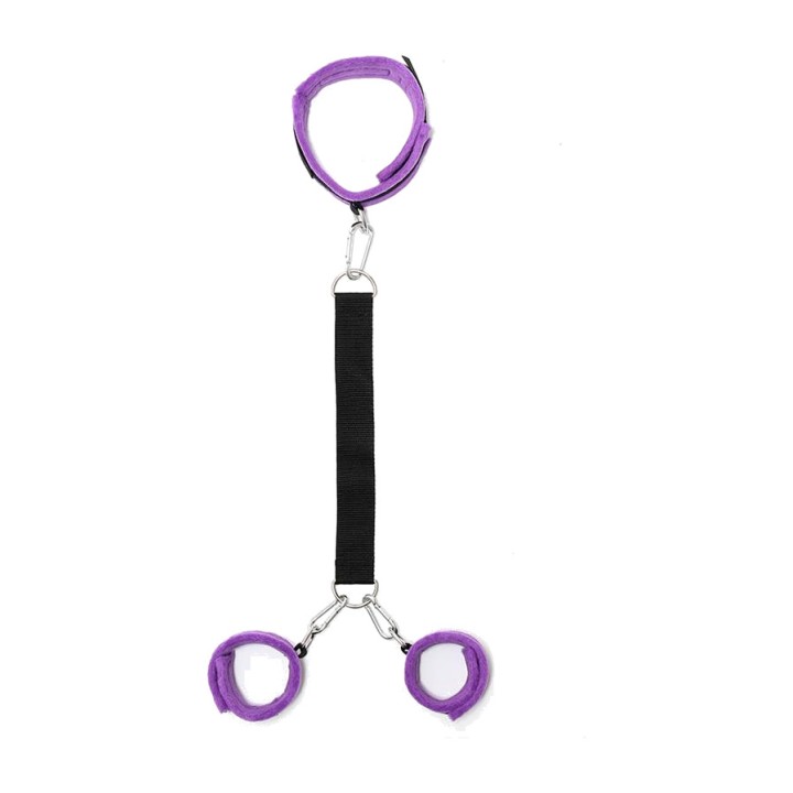 BONDAGE PLAY Coleira e algemas de nylon com correia