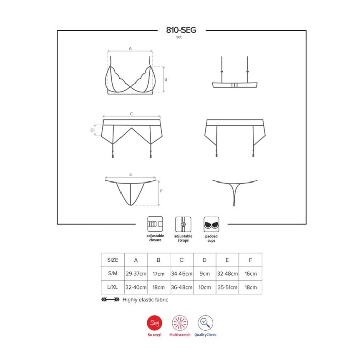 OBSESSIVE Conjunto de soutien, cinta-ligas e tanga de renda